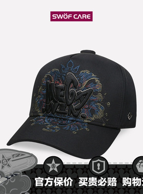 SWOFCARE思沃福 黑色MEGA WIN艺术刺绣帽子 大头围男女卡车棒球帽