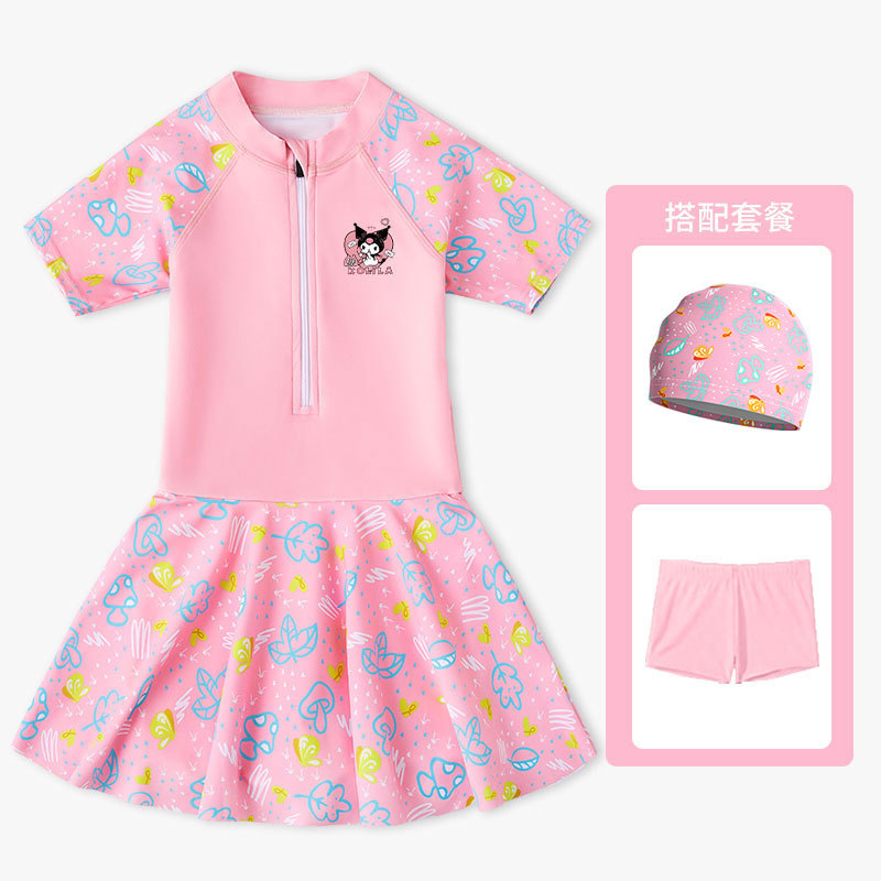 泳衣儿童女孩夏季女童泳装中大童连体泳裙儿童泡温泉泳镜泳帽套装