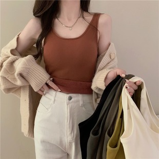 加绒加厚保暖内搭小吊带背心女秋冬新款修身显瘦带胸垫打底衫上衣