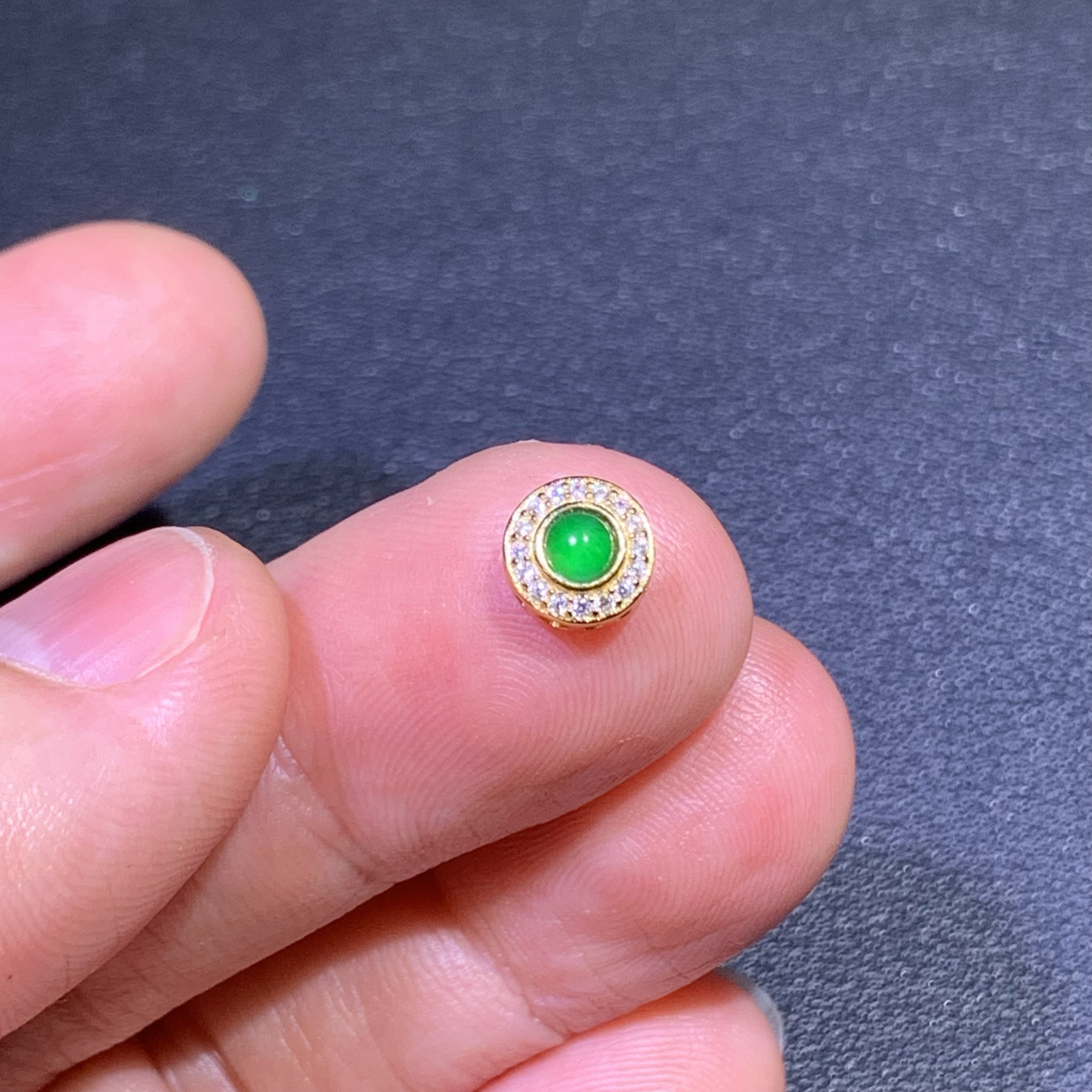 天然A货翡翠冰阳小圆豆蛋面国标S925银镶diy手链项链配饰配珠百搭