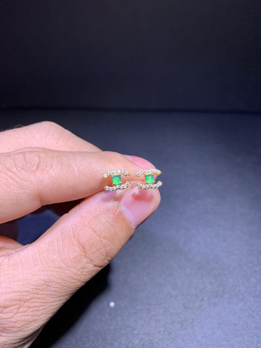 高端天然A货翡翠冰种阳绿爆款经典耳钉国标S925银镀金