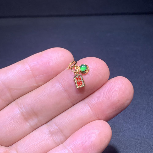 A货高冰种阳绿蛋面翡翠精美财满满小滴溜吊坠S925银国风DIY百搭