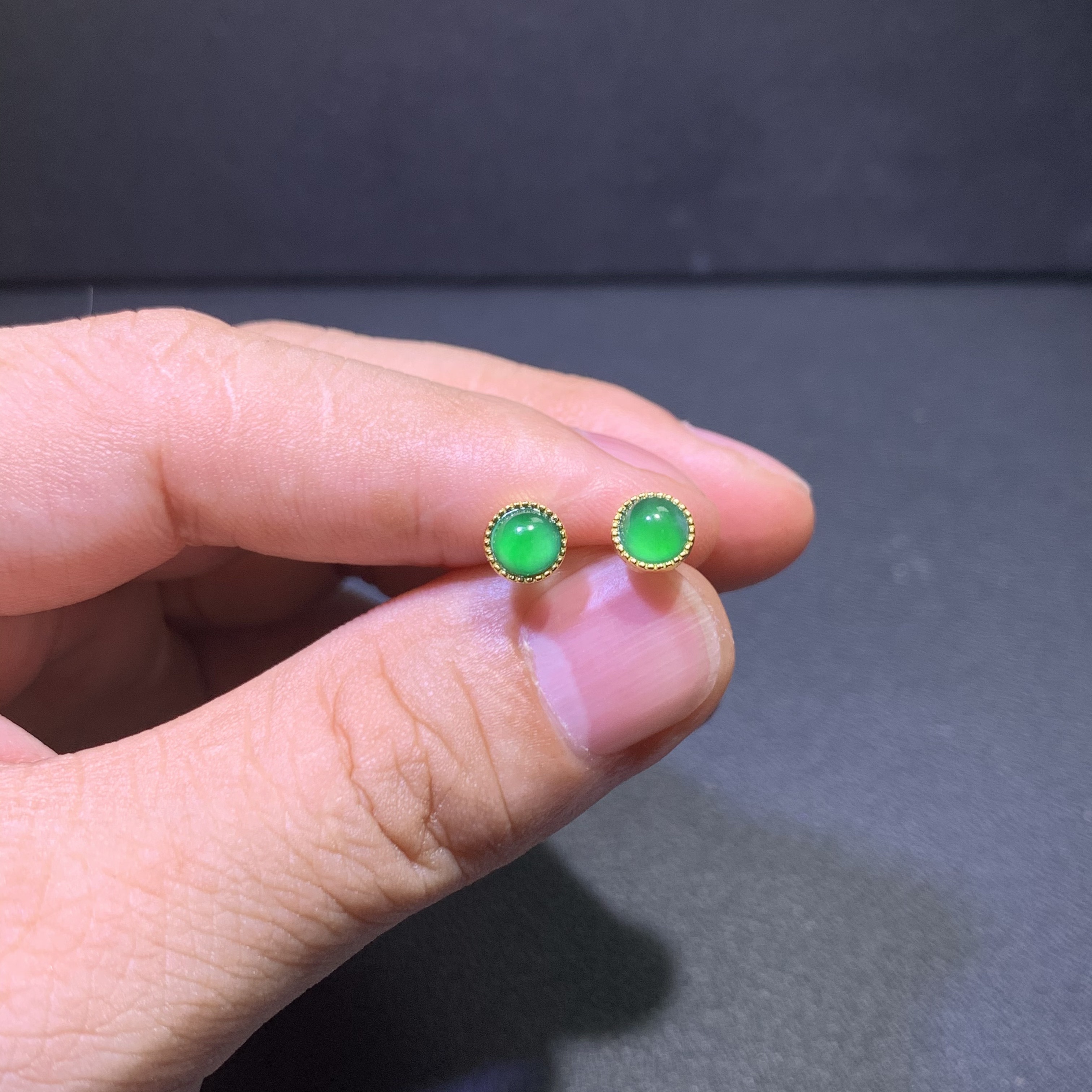 天然A货翡翠高冰阳绿蛋面耳钉S925银镀金镶国风新中式百搭款耳饰