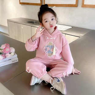 女童国风套装春秋2024新款洋气汉服纯棉小女孩春装儿童休闲运动服