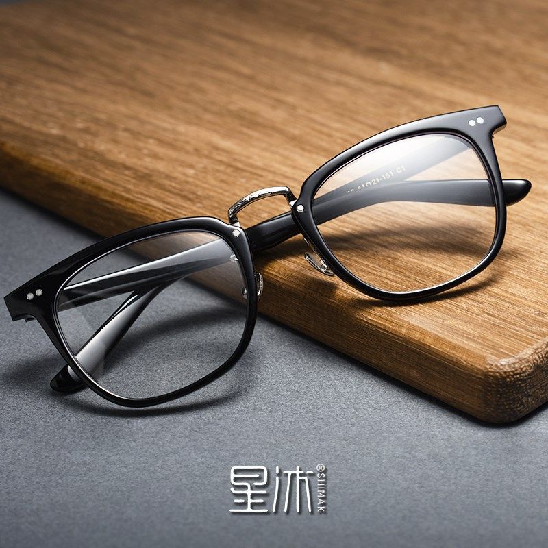 复古手造板材眼镜框男款方形铆钉近视文艺港风大脸黑色镜架防蓝光