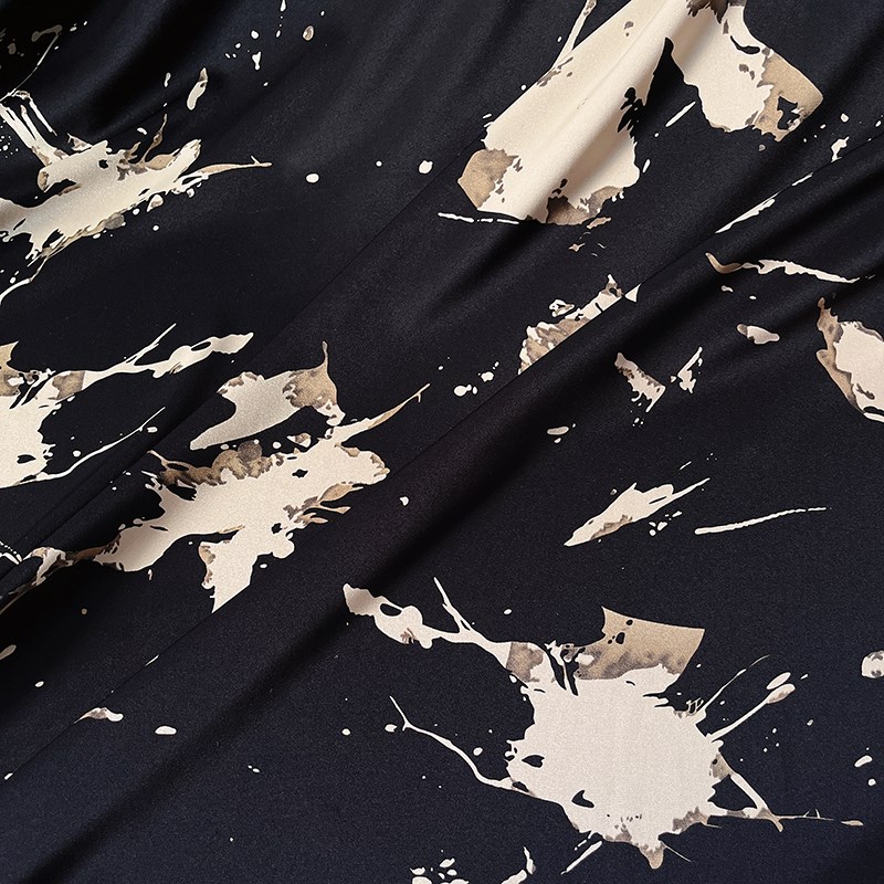 黑色印花雪纺布料夏季p微弹国潮风手工连衣裙衬衫吊带服装设计面