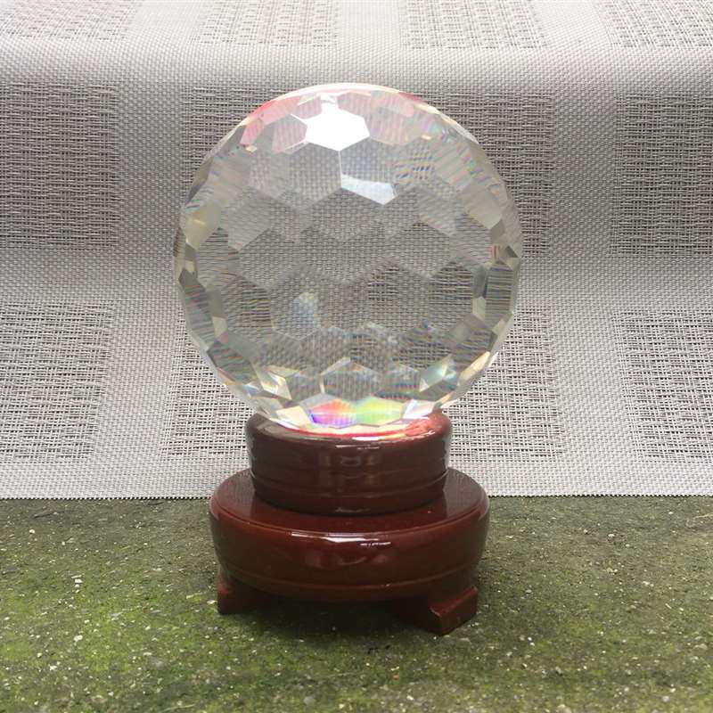 多棱纯净k9切面水晶球摆件 送底座招财转运酒柜玄关客厅办公室
