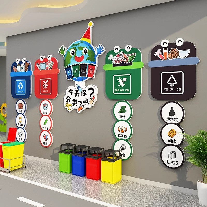 垃圾分类幼儿园环创主题墙面成品材料装饰文化楼梯道走廊贴纸教室