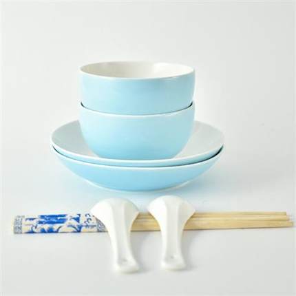 日式蓝色梦想碗盘套装加厚防烫陶瓷碗家用米饭碗面碗汤碗菜盘子饭