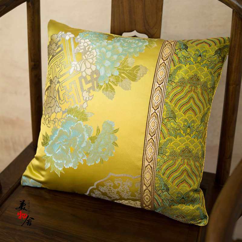 红木沙发大靠背鹅黄色古圈椅靠垫套新中式沙发靠垫抱枕靠枕