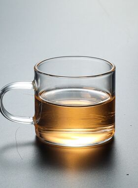 高硼硅玻璃茶杯主人杯耐热透明加厚品茗杯小号P带彩把茶碗功夫茶