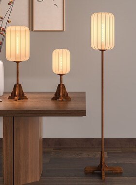 新中式落地灯禅意茶室古t风书房客厅卧室床头灯风实木复古台灯