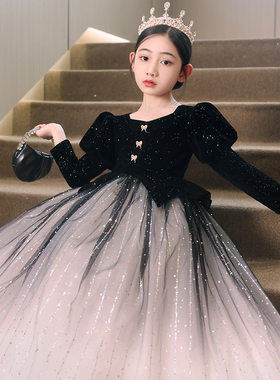 女童礼服2022新款丝绒晚礼服主持人钢琴演奏儿童合唱演出服秋冬款