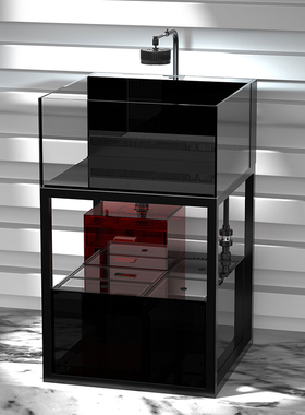 鱼之家2024新款鱼缸60t方缸工业风下过滤客厅家用超白生态80底滤