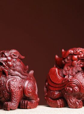 小叶紫檀公母貔k貅手把件摆件木雕汽车中控家居装饰品玩物件