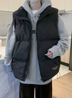 秋冬季羽绒棉马甲男港风青少x年潮流无帽立领宽松外穿拉链马夹外