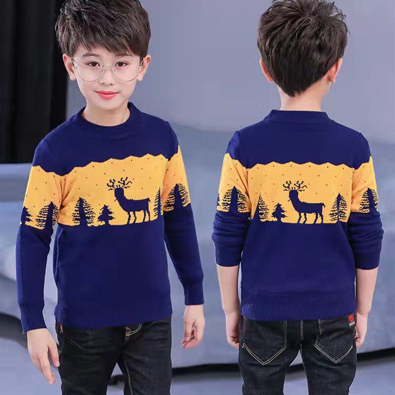 儿童毛衣新款秋冬季宝宝套头圆领加厚卡通小男童装针织羊绒打底衫