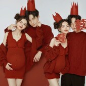 龙年圣诞影楼情侣孕妇拍照摄影写真艺术服装 喜庆红毛衣摄影服衣服