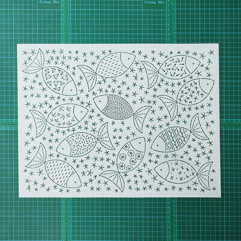 188 鱼儿 海洋刺绣刺子绣模板镂空画图拓图描图工具茶垫茶席