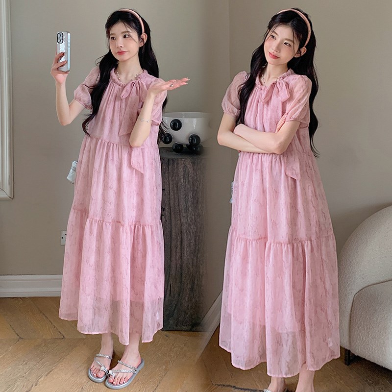 孕妇连衣裙夏款2025新款设计感洋气孕妇装宽松长款遮肚雪纺裙子女