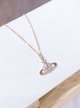 星球项链女日系简约微镶锆石吊坠气质韩版个性短款W锁骨链女项链