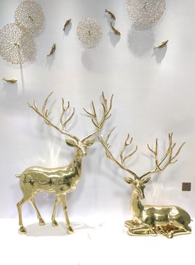 动物落地摆件大型铜鹿纯铜大厅楼梯口酒店客厅招财铜鹤大号装饰品