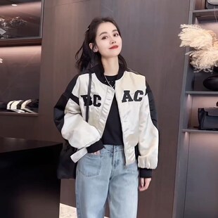 美式 宽松立领小个D子韩版 上衣2024新款 春秋潮 棒球服外套女短款