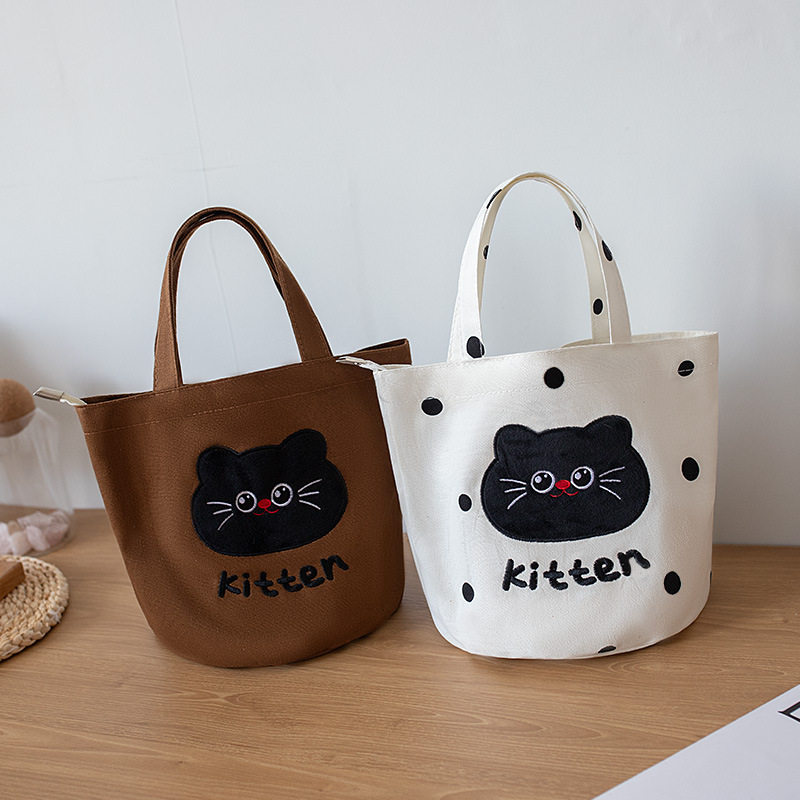 绣花帆布包女士手提包小猫百搭手拎帆布袋宝妈便携水桶收纳饭盒包,箱包皮具/热销女包/男包,通用款女包,淘宝优惠券,粉丝福利购,淘宝优惠卷