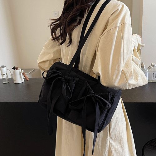 甜美蝴蝶结百搭慵懒风单肩托特包