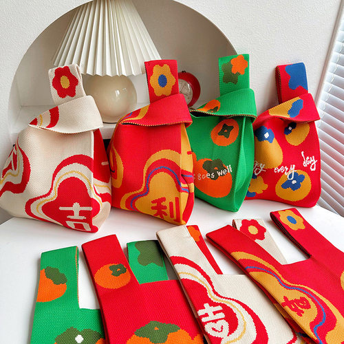 针织手提编织包大容量伴手礼品袋