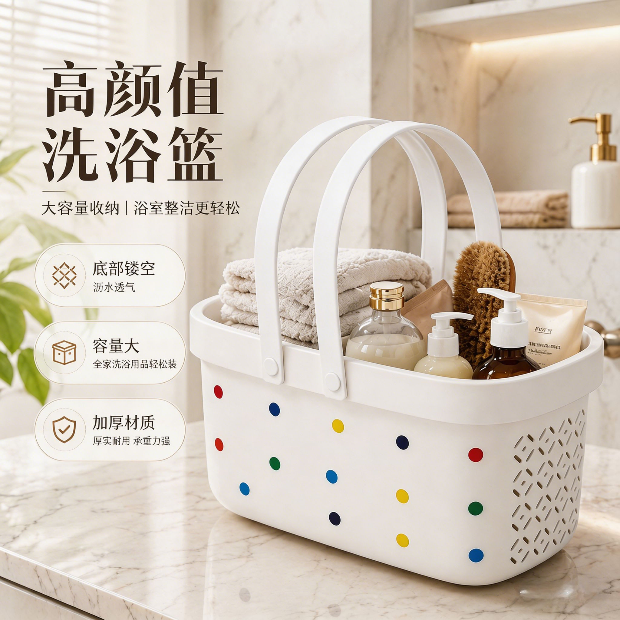 手提洗澡篮子洗漱用品塑料收纳筐便捷澡堂健身游泳置物包沥水拎兜
