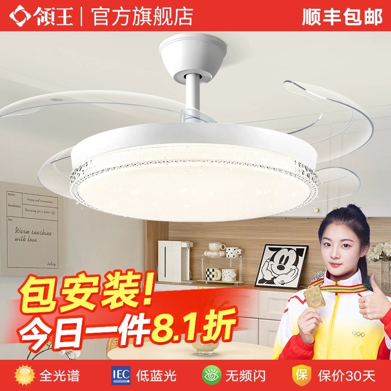 领王隐形吊扇灯客厅餐厅饭厅吊顶扇一体的吊灯风扇灯北欧家用带电