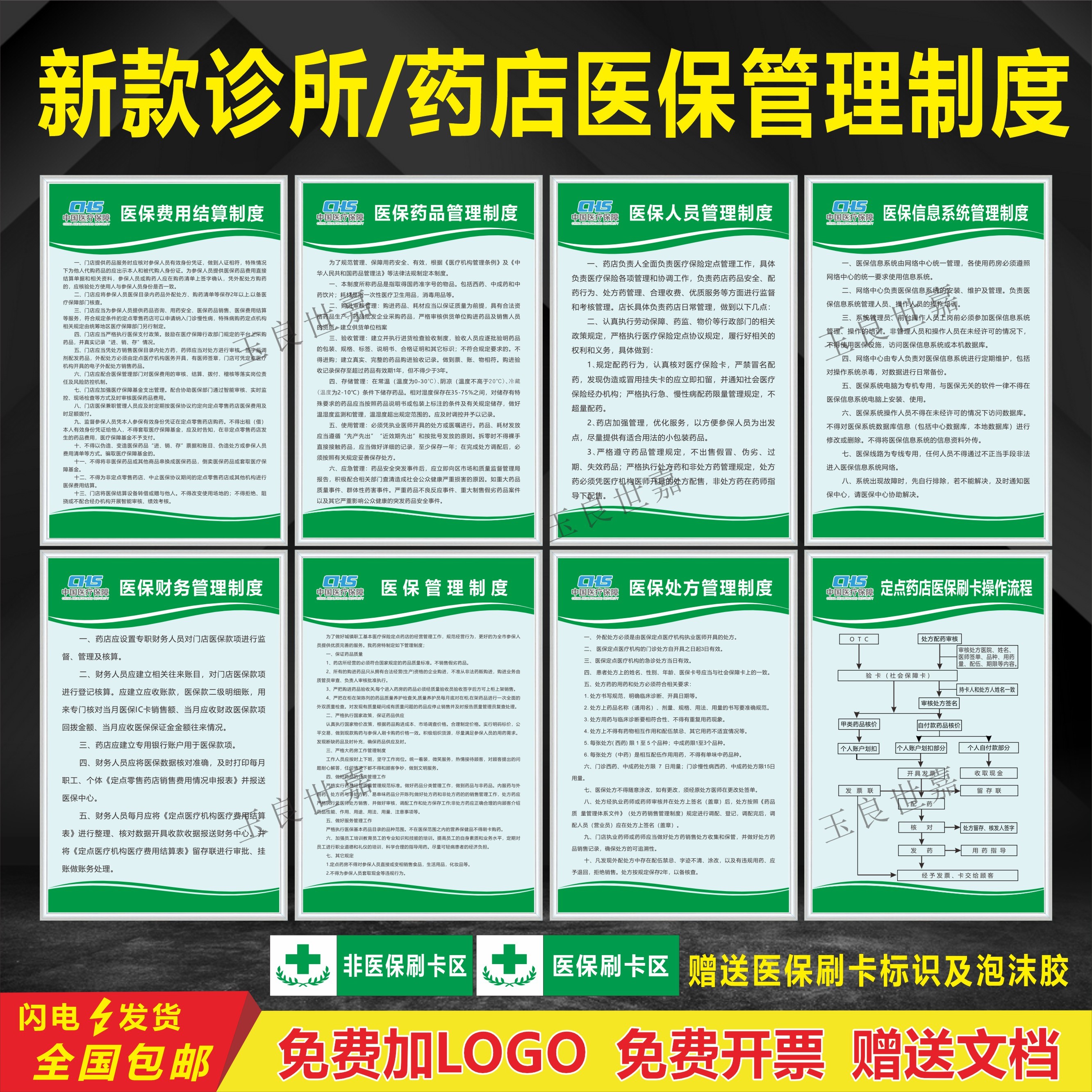 刷卡医保管理制度定点诊所医保政策流程制度牌药店宣传栏医保医保