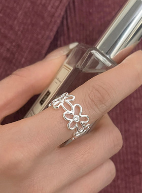 镂空花朵开口戒指RONERAI合金女