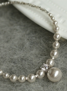 珍珠项链锁骨链RONERAI碎银子女