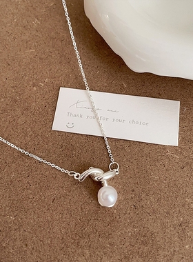 韩国小众设计感打结金属珍珠吊坠项链女气质时尚百搭颈链锁骨链