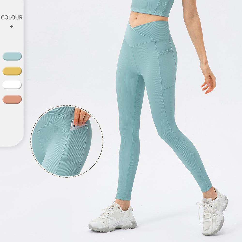 Womens high waist yoga pants with pockets hip lift slimming
