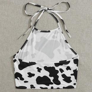 print tank contrast camisole ruffled stitching