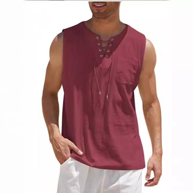collar pullover tie sleeveless top eyelet mens medieval