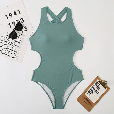 One-piece sexy fabric womens swimsuit covers the belly and