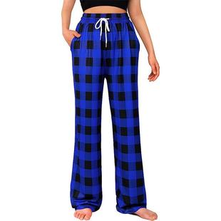 home waist pants elastic trousers resistant wear plaid
