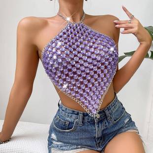 Top Neck Halter Chain Bandeau Stitching Sexy Vest Gem