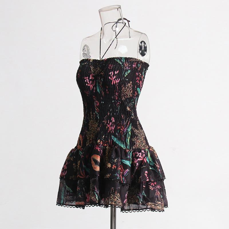 Beach tube top lace-up halter neck short slim high elastic