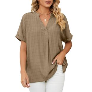 tops color neck casual Thin loose solid pullover shirt