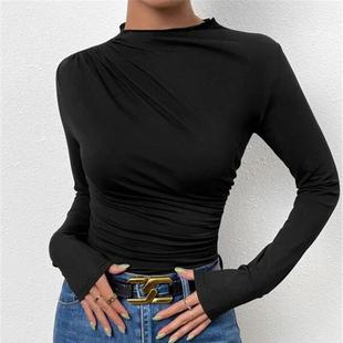 chic ruched elegant slim color long solid lady sexy girl