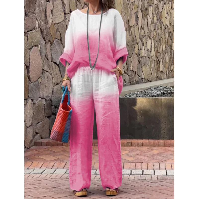 straight Fashionable neck women short round gradient top