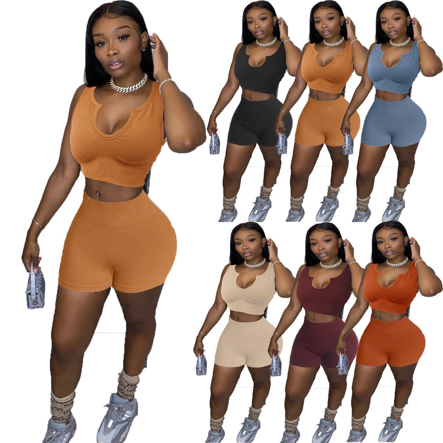 Womens fashion casual sexy solid color sports suit vest