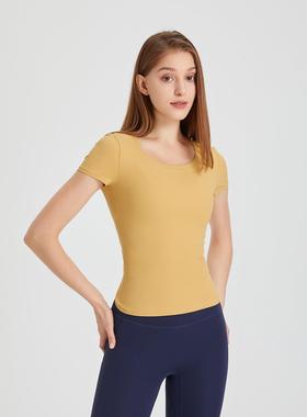 women drawstrings T-shirt and short slim sports tops