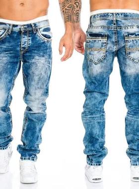 jeans hop hip mens leg straight trousers topstitched casual