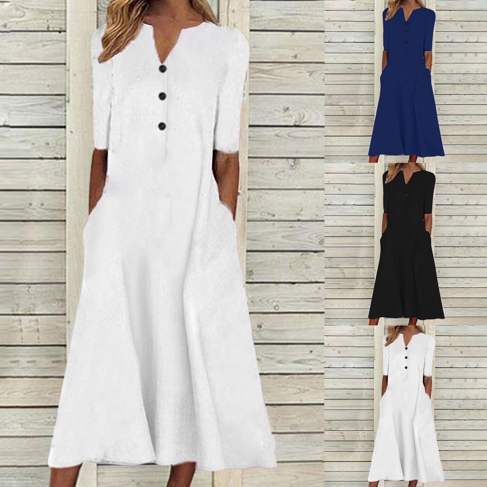 Dress Midi Flowy Party Dress Floral Sleeve Short Button-Up